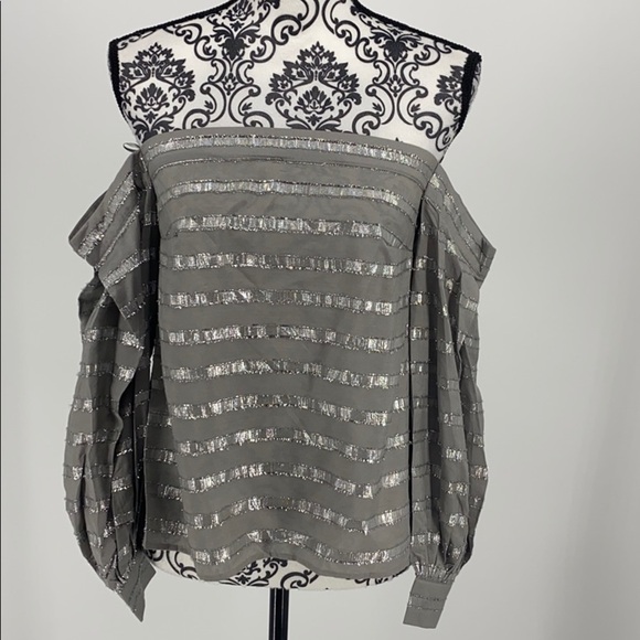 1.State Womens Sparkly Dressy Strapless Top silver metallic fringe off shoulder - Picture 4 of 13